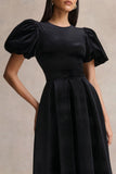 Seraphic Black Velvet Puff Sleeve Midi Dress