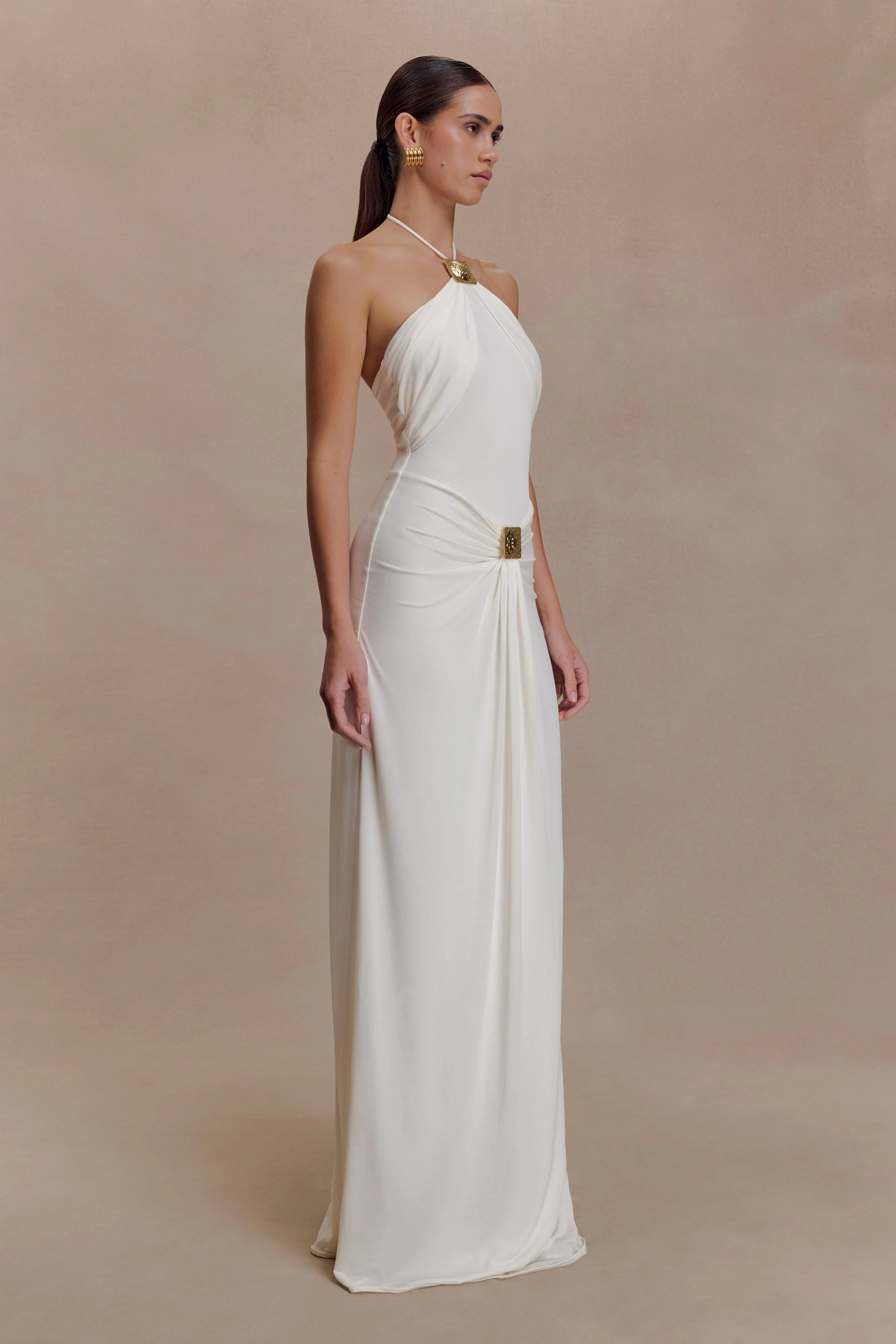 Quincy Halter Maxi Dress With Hardware Ivory