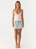 Leon Distressed Denim Mini Skirt Light Blue Wash