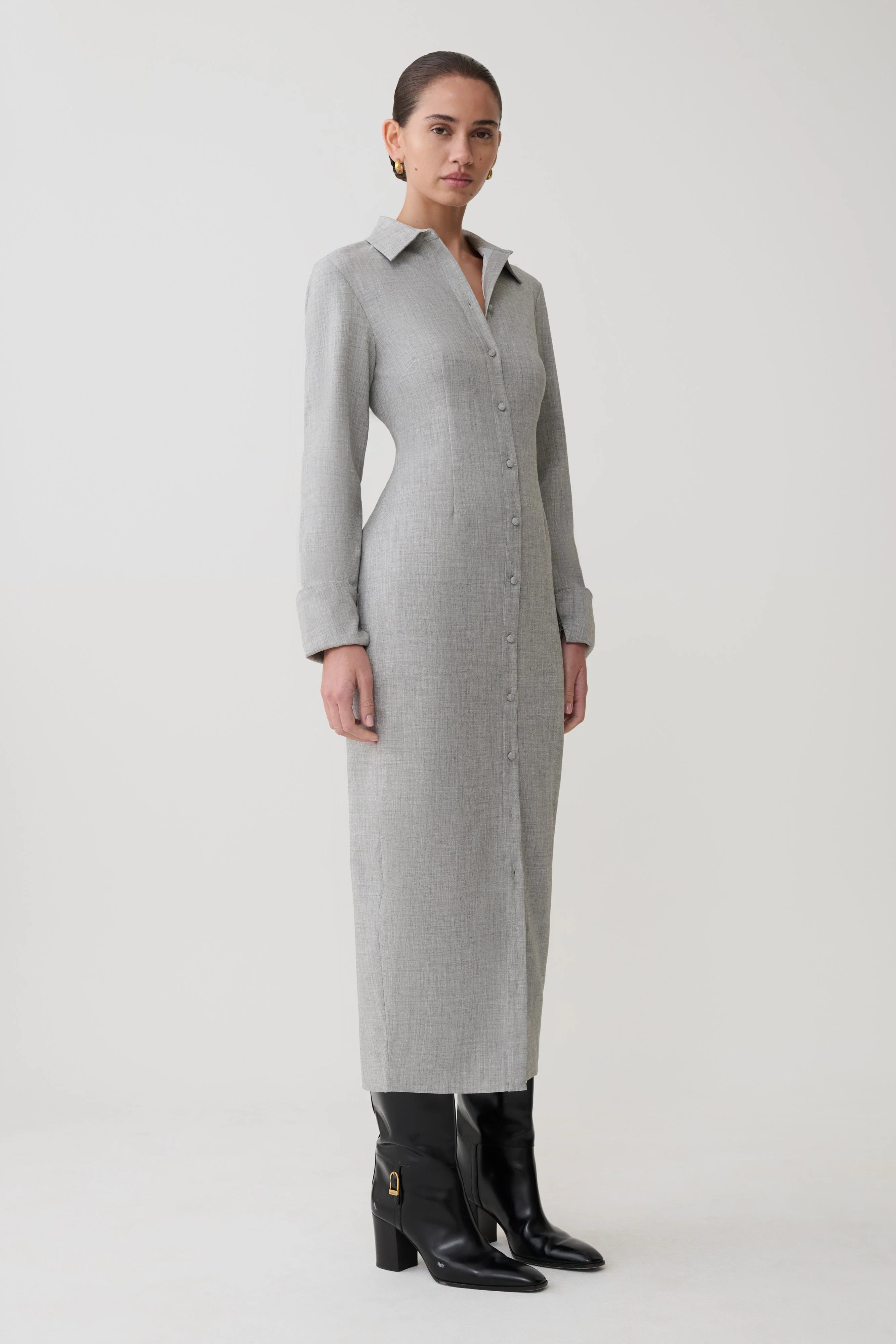 Dorian Fitted Shirt Midi Dress Charcoal Marle