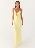 Flora Satin Maxi Dress Lemon
