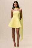 Love Me Lemon Satin Skater Mini Dress With Chiffon Scarf