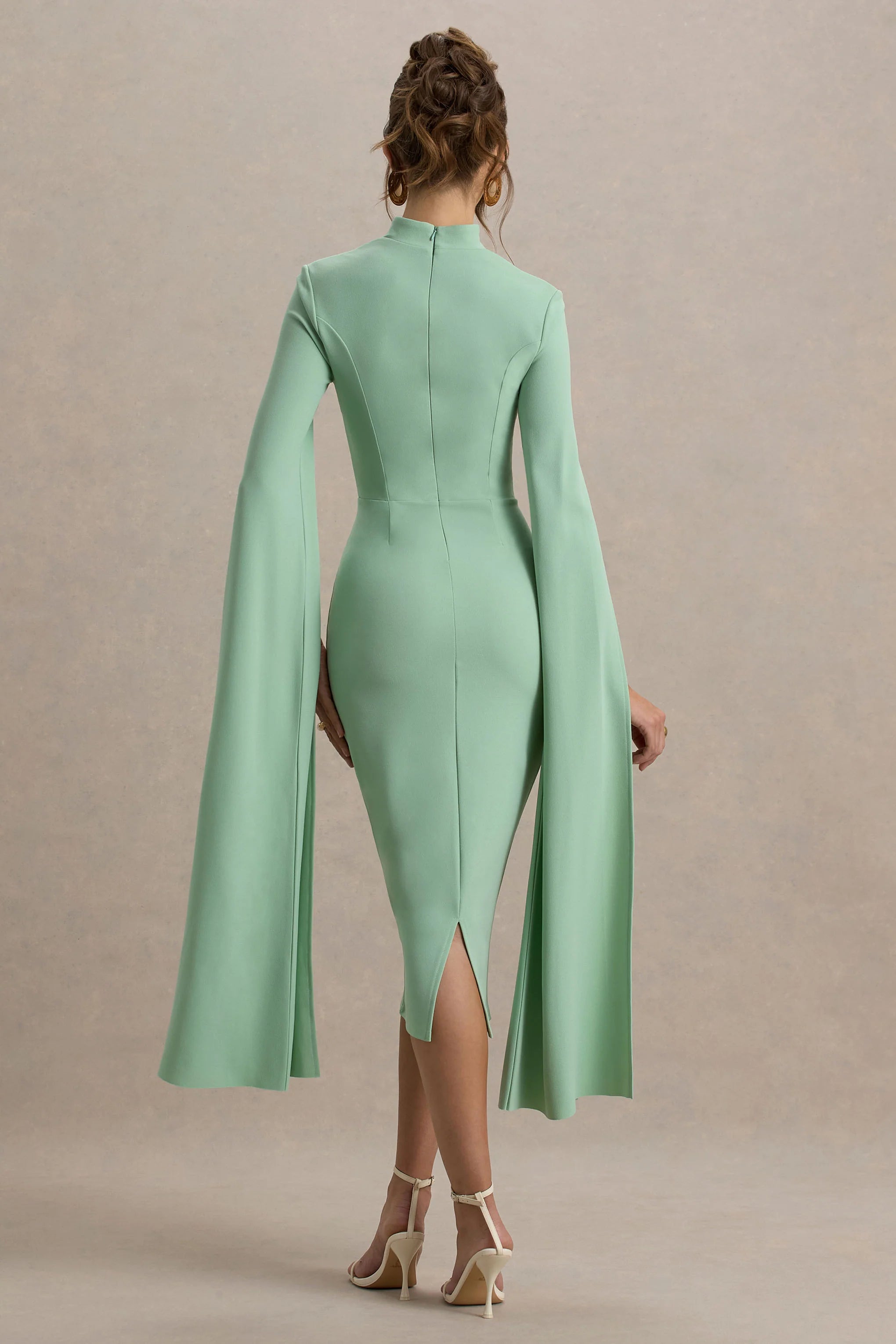 Linden Light Green Bodycon Cape Sleeve Midi Dress