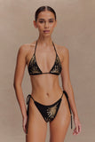 Huntleigh Crochet Bikini Top Black Gold Sunshine Print