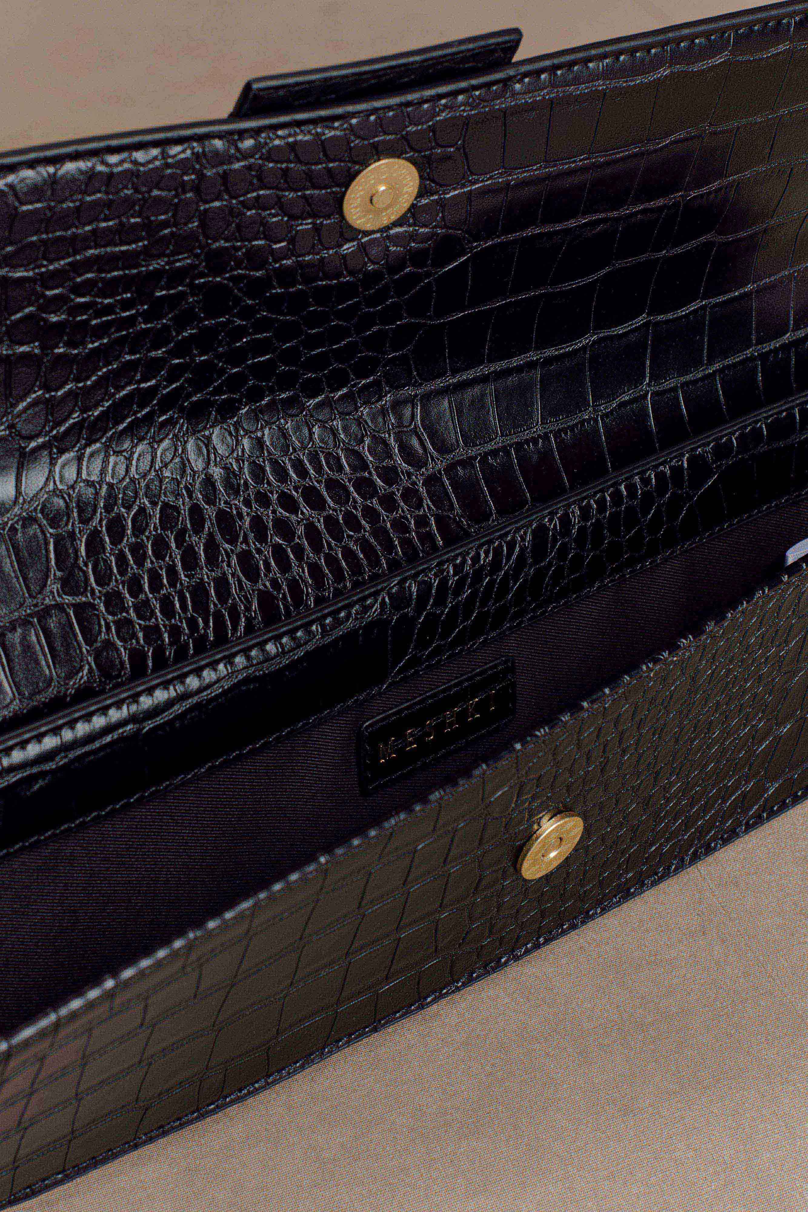 Jessica Faux Leather Crocodile Clutch Black