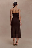 Willa Gathered Mesh Midi Dress Chocolate