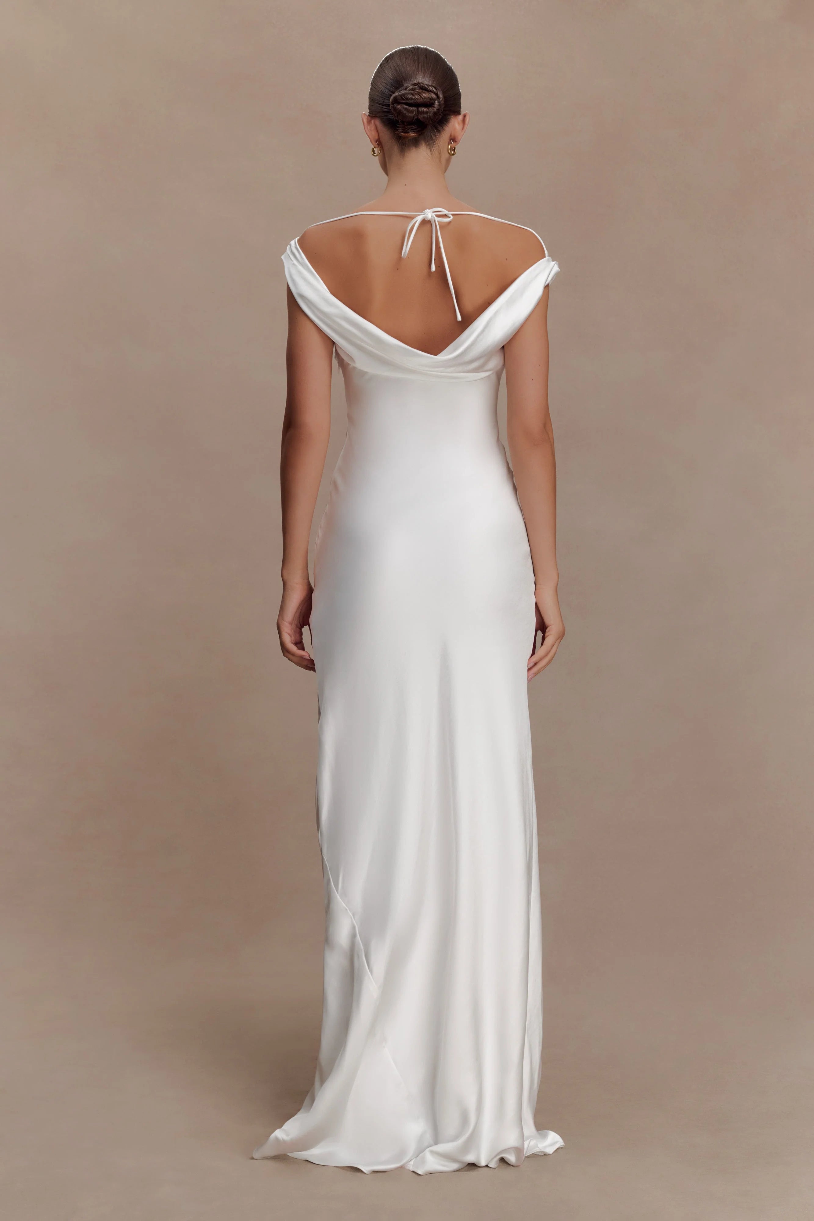 Ashley Cowl Neck Lace And Satin Maxi Dress Ivory