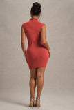 Lalani Rust Ruched High Neck Mini Dress