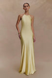 Bella Satin Halter Maxi Dress Lemon