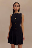 Mackenzie Sleeveless Pleated Mini Dress Black