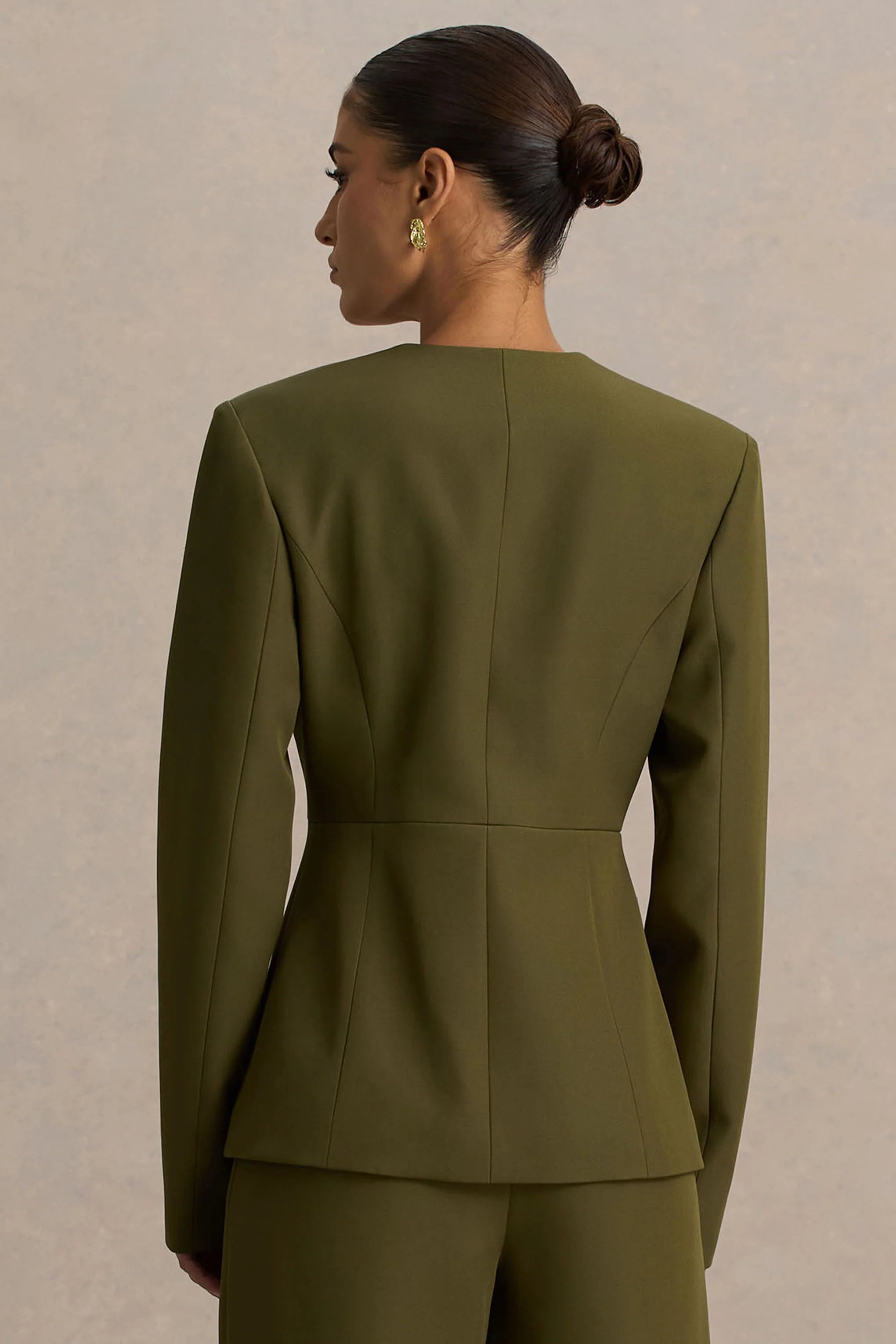 Rosalina Olive Extreme Plunge Neck Tailored Blazer