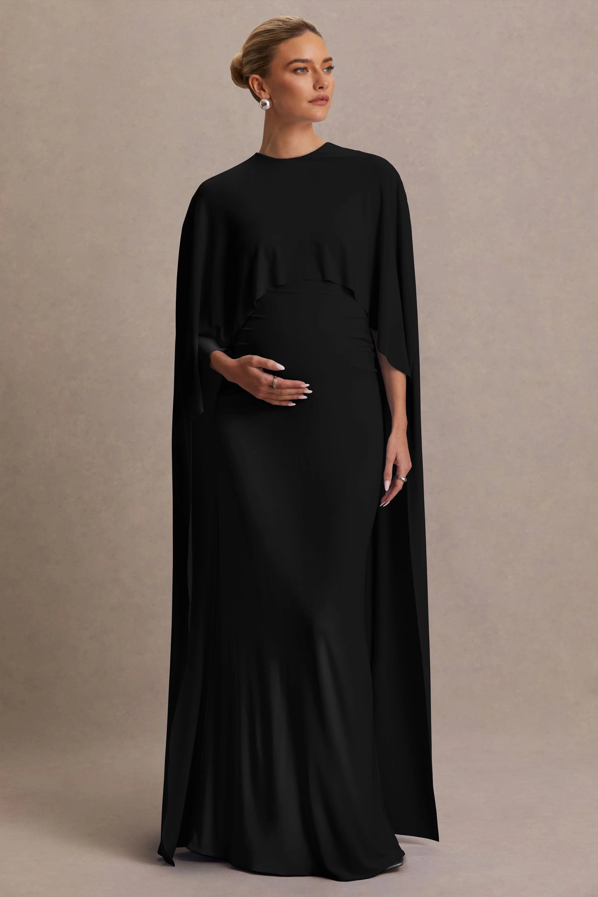 Padma Black Draped Maternity Maxi Dress With Cape Sleeves