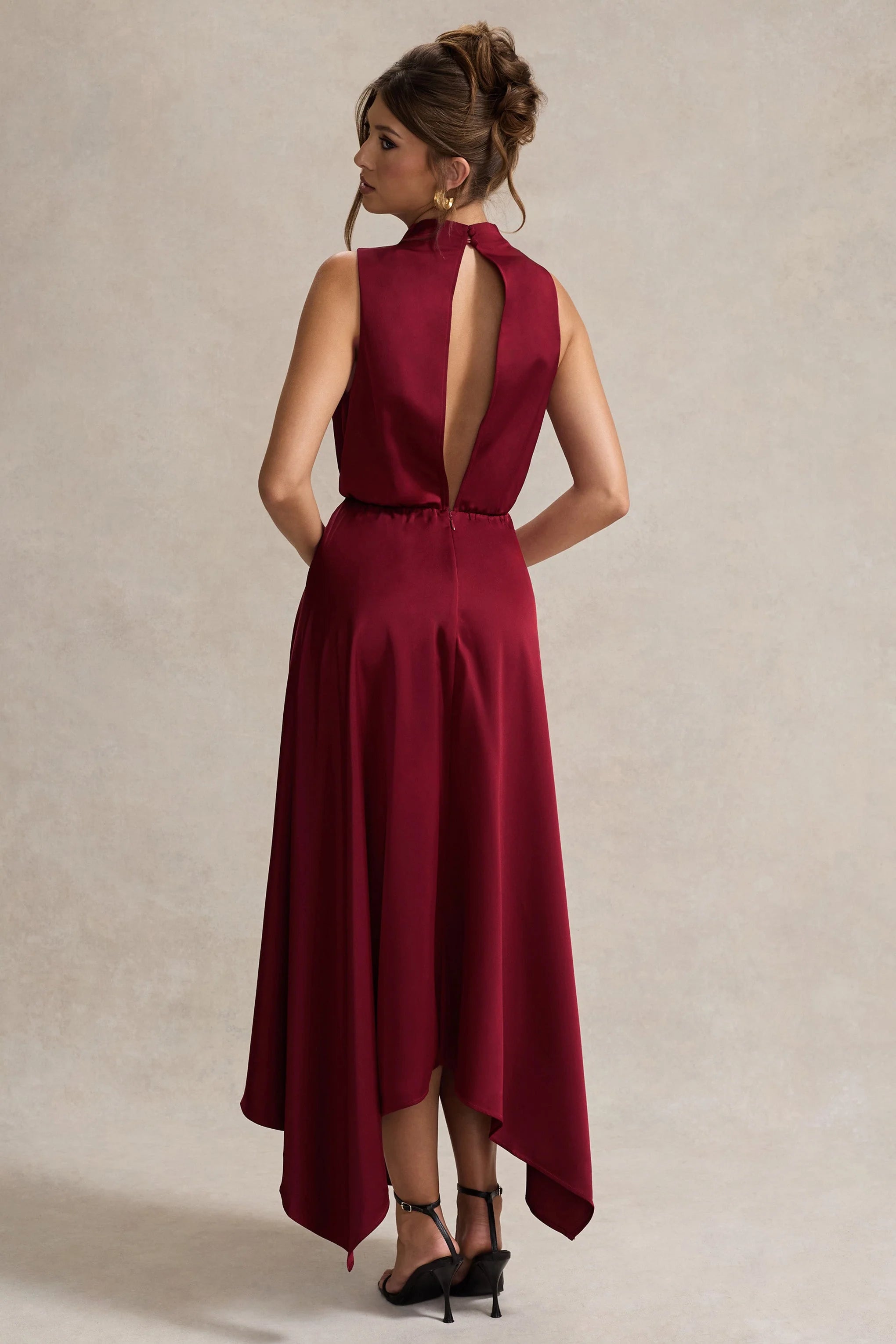 Kerri Berry Satin Cowl Neck Maxi Dress
