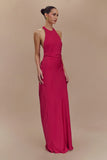 Rinna Satin Halter Maxi Dress Pink Cherry