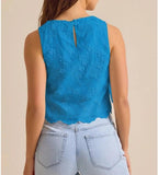 Women Eyelet Embroidered Tank Top Sleeveless Side Tie Summer Going Out Crop Top