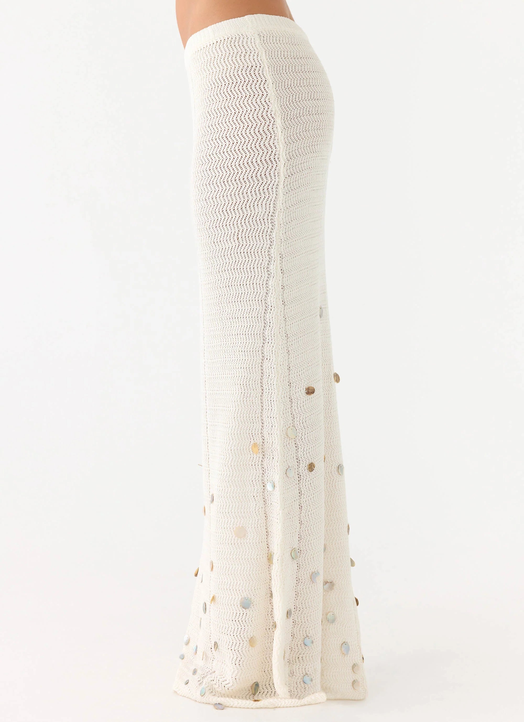 Adelaida Beaded Crochet Maxi Skirt Ivory