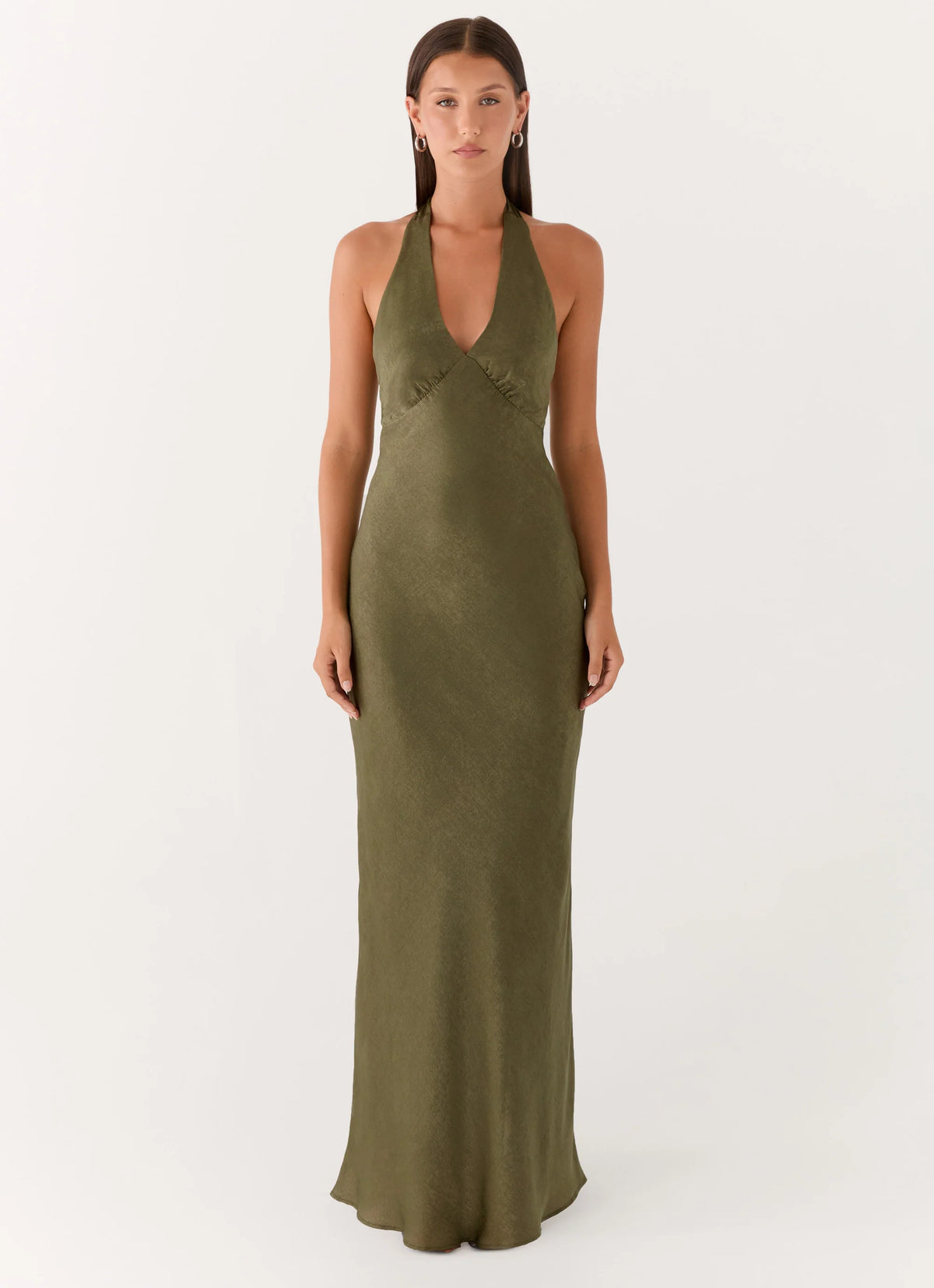 Heavy Hearted Satin Maxi Dress Khaki