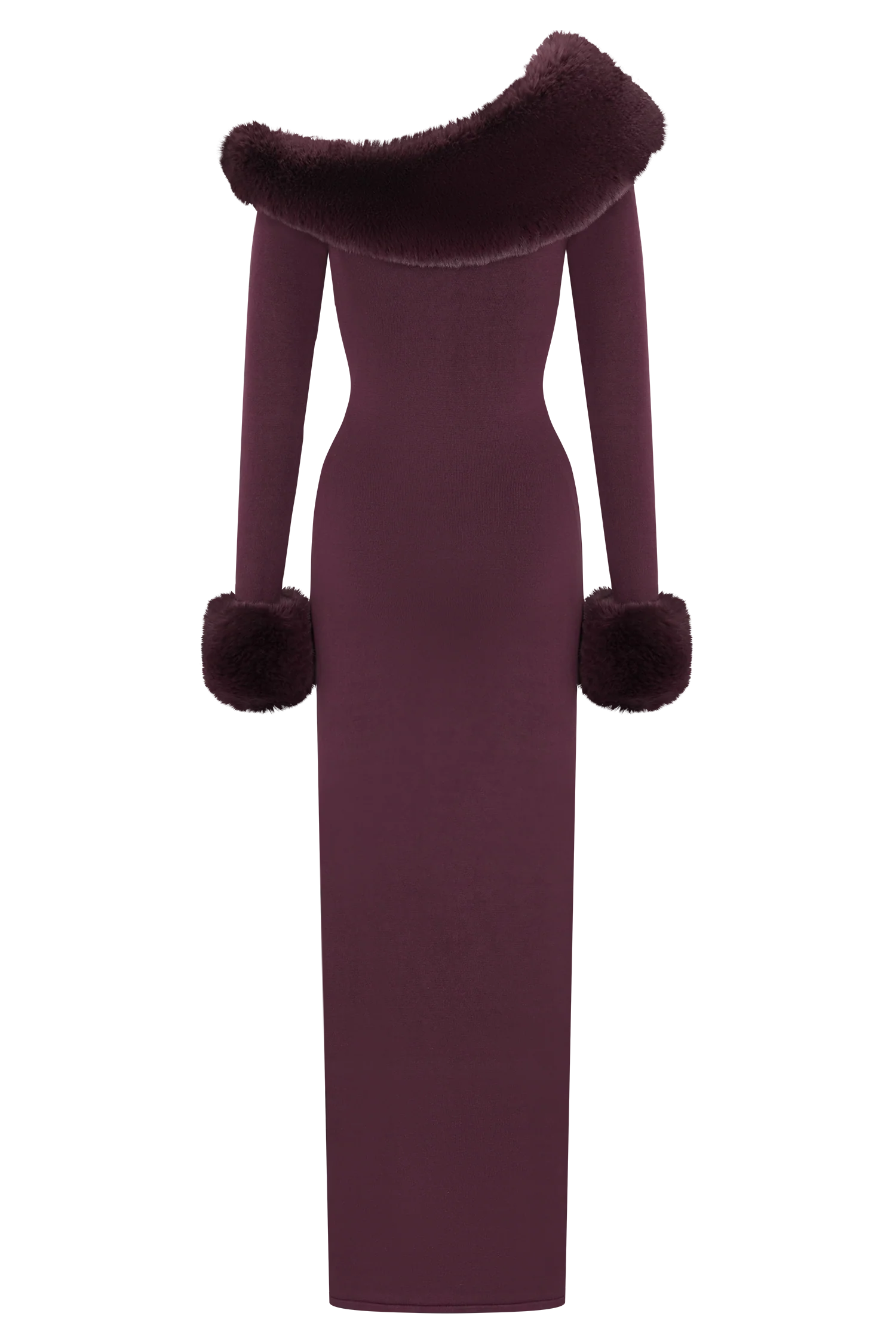 Karleigh Faux Fur Knit Maxi Dress Plum