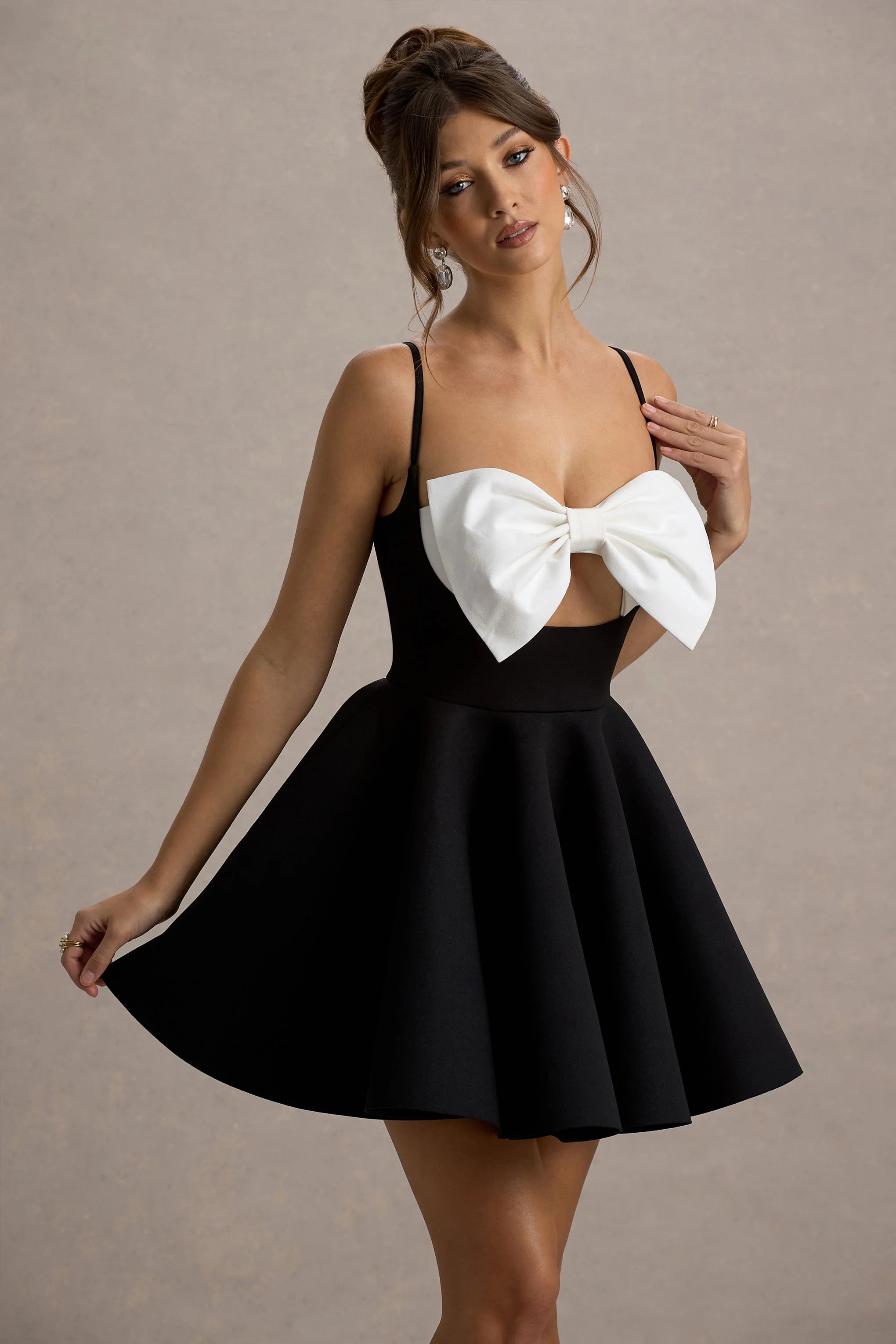 Yasmina Black White Bow Skater Mini Dress