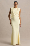 Meave Lemon Boat Neck Maxi Dress With Draped Detail