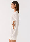 Zenzi Long Sleeve Crochet Mini Dress White