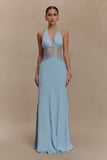 Dinah Lace And Satin Maxi Dress Cornflower Blue