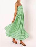 Women Striped Maxi Dress Sleeveless Backless Cutout Smocked Sundress Spaghetti Straps Boho Flowy Dresses