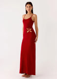 Palm Breeze Flower Crochet Maxi Dress Burnt Red