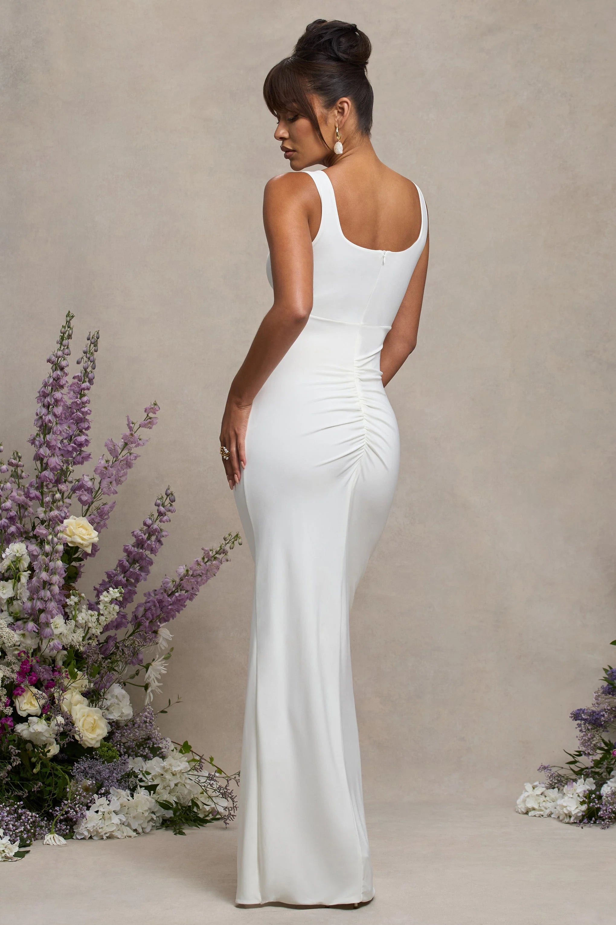 Avril White Square Neck Maternity Maxi Dress with Split