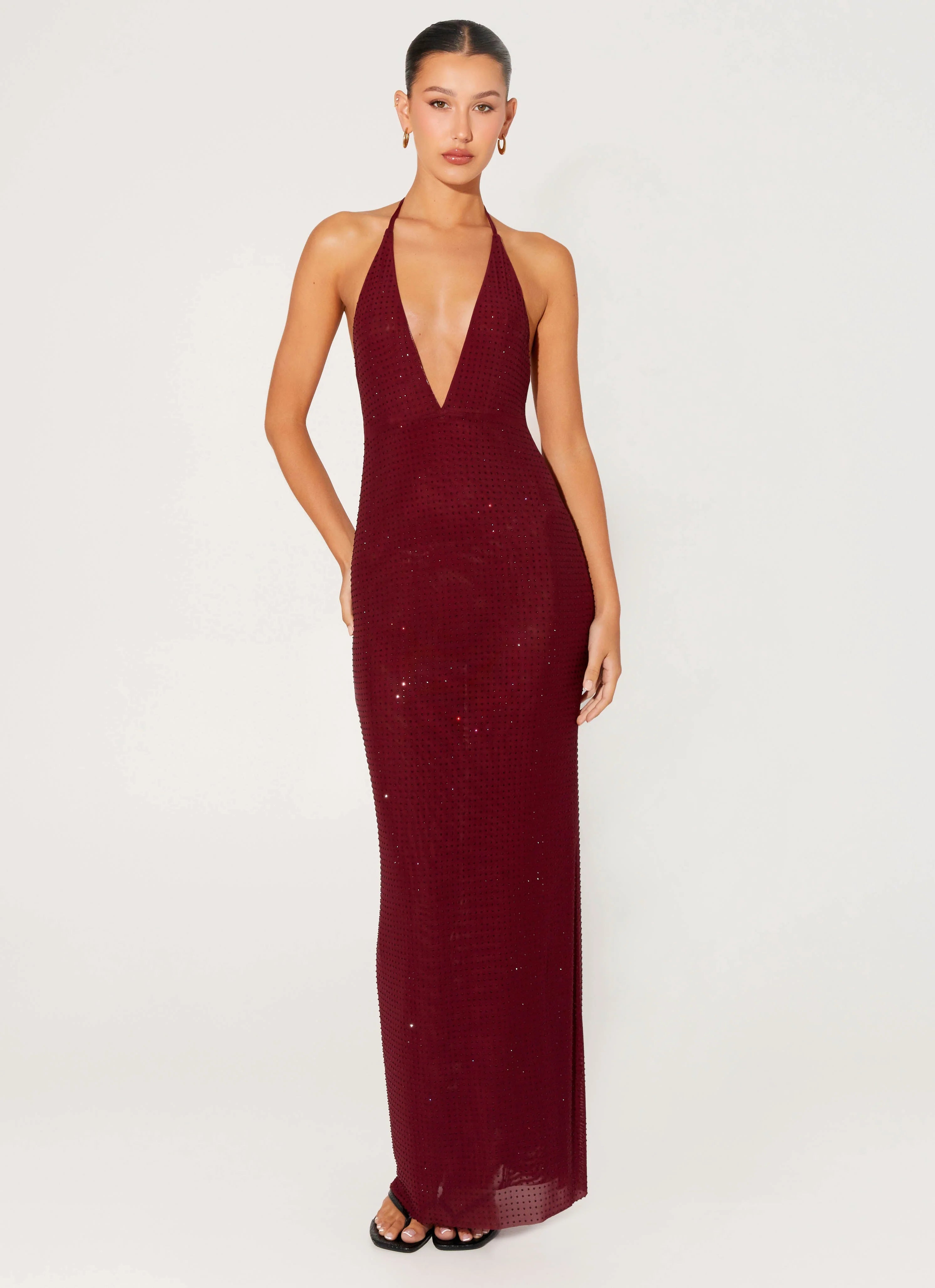 Keliese Beaded Maxi Dress Burgundy