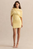 Merisse Lemon Bandeau Mini Dress With Ruched Detailing