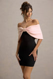 Sadie Black Pink Bow Bardot Mini Dress