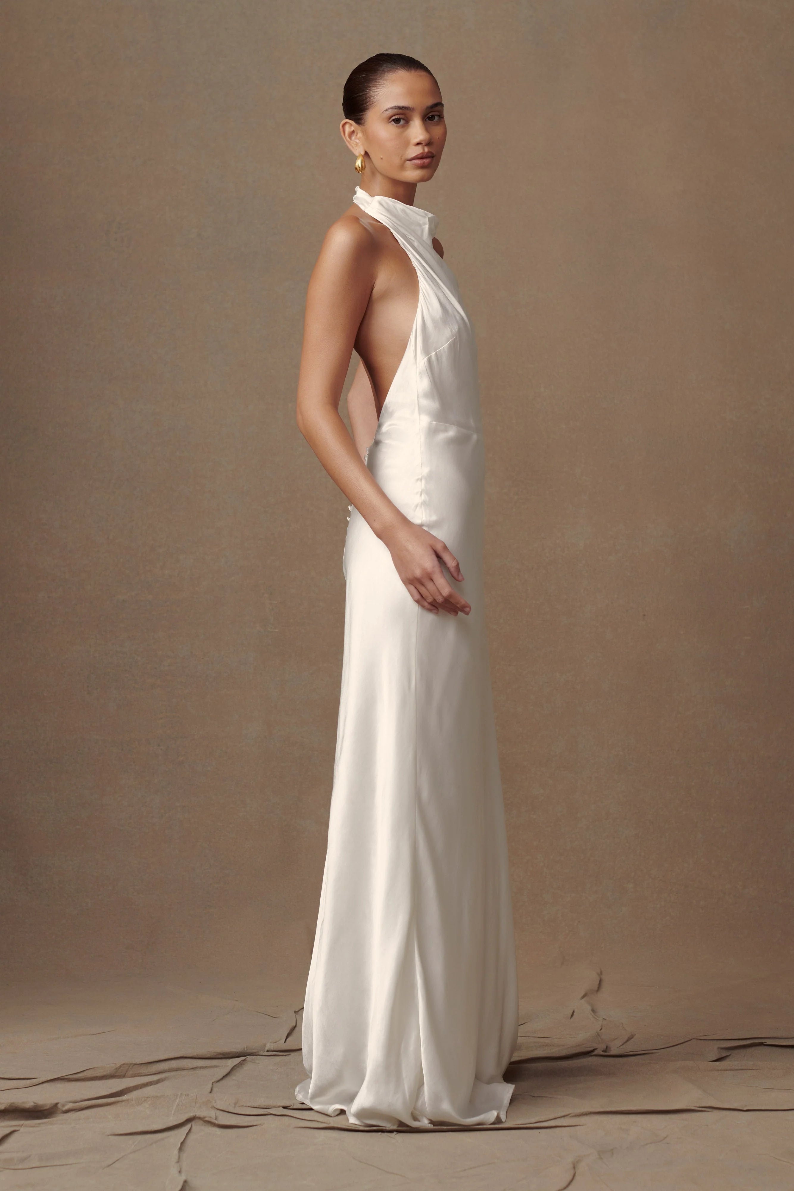 Esther Iridescent Satin Cowl Maxi Dress Ivory