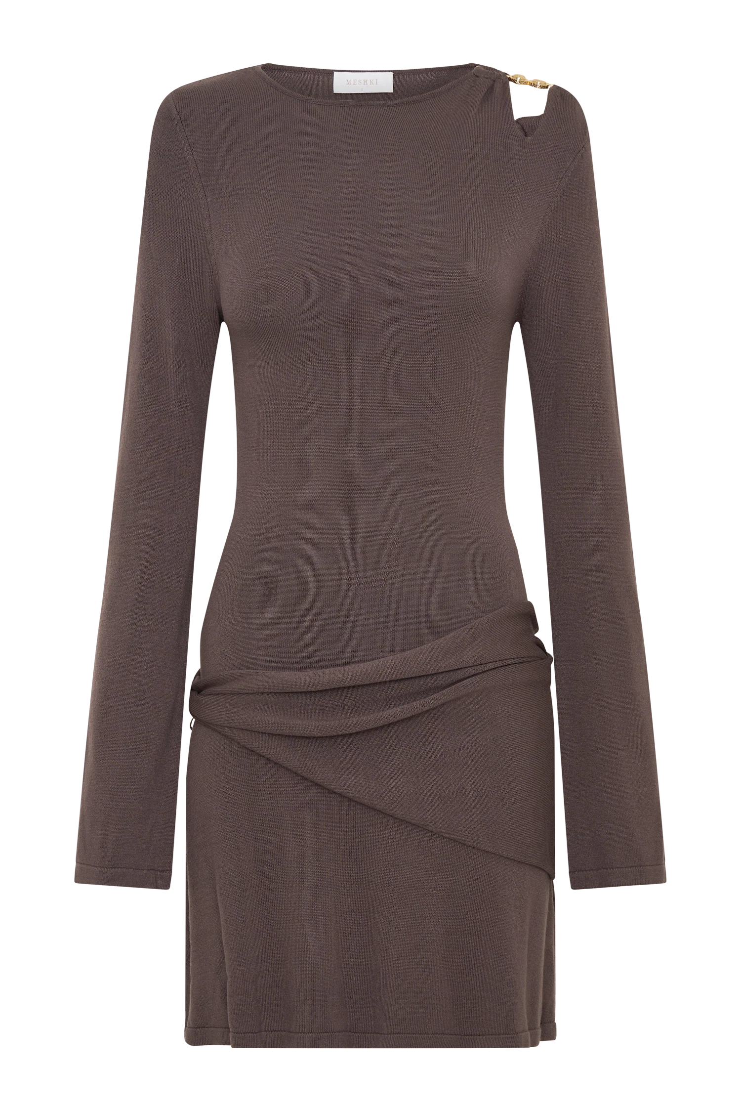 Cresida Knit Long Sleeve Mini Dress With Hardware Peppercorn