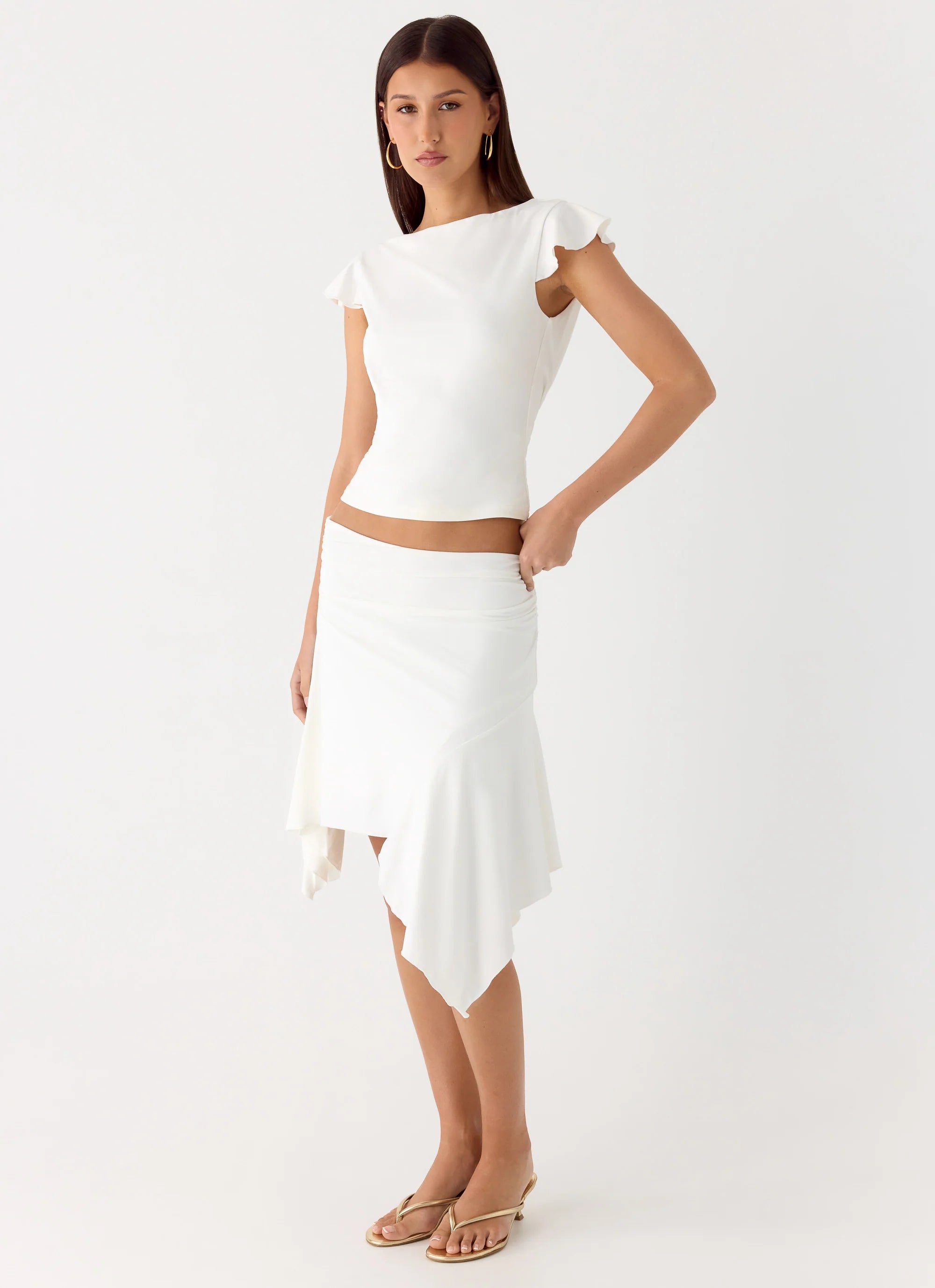 Maxina Asymmetrical Midi Skirt White