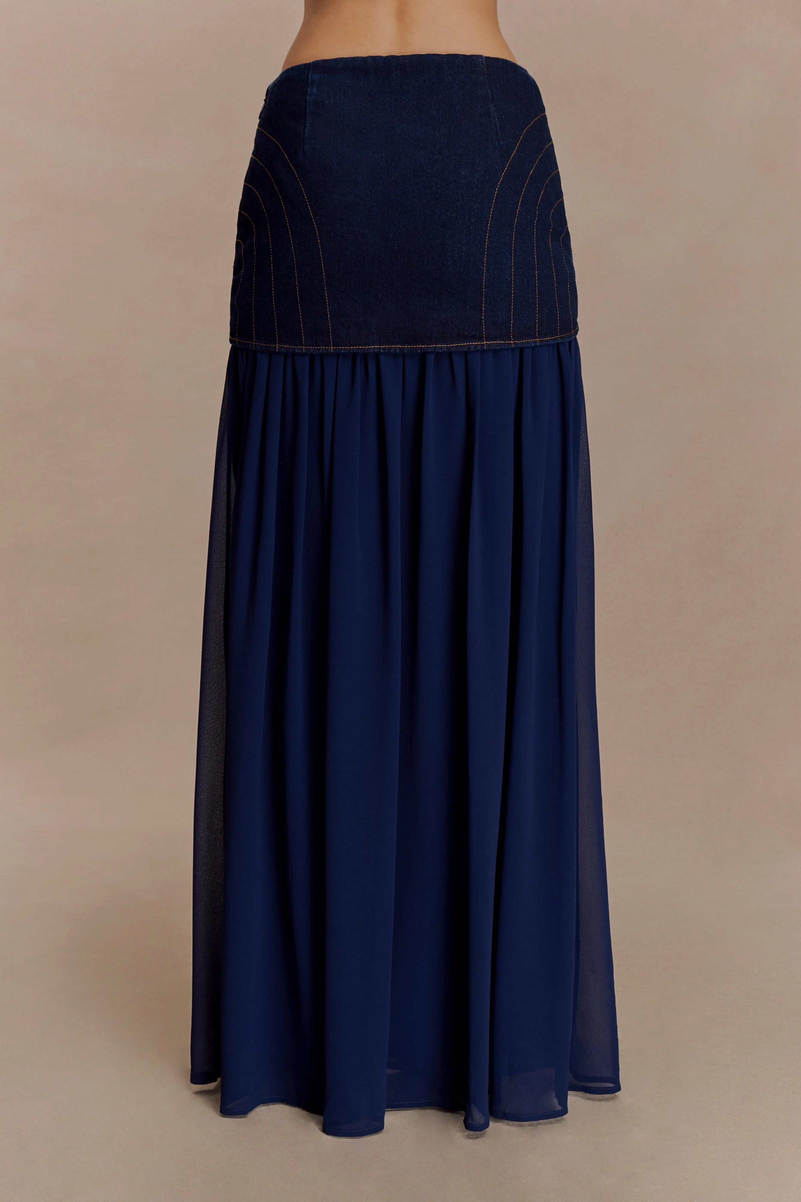 Tully Chiffon Denim Maxi Skirt Indigo Blue