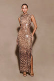 Veronica Sequin Midi Dress Leopard Print