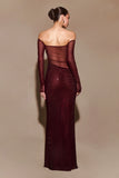 Nash Diamante Off Shoulder Maxi Dress Mahogany