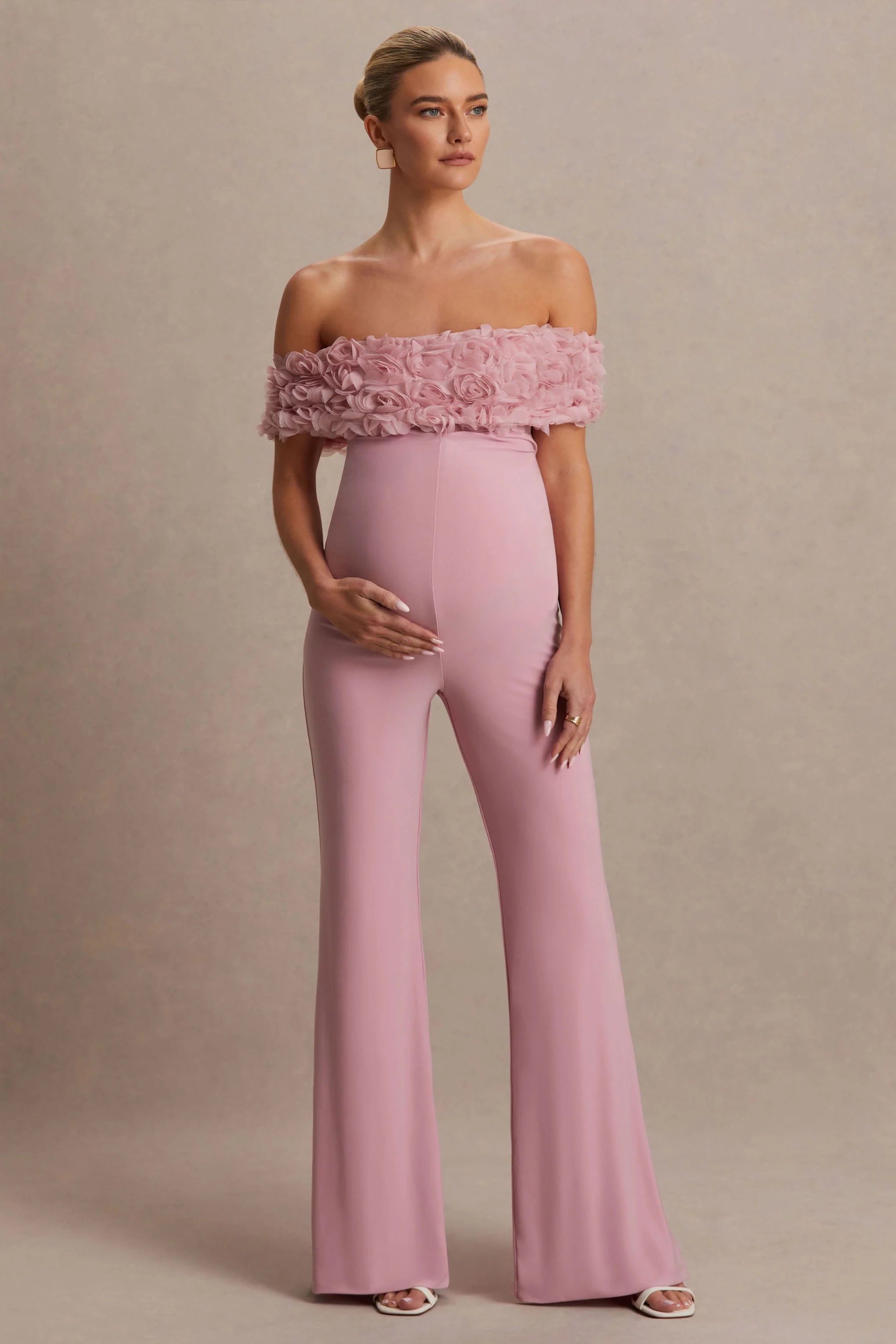 Sallow Pink Floral Bardot Maternity Jumpsuit