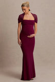 Dome Burgundy Square Neck Mesh Sleeve Maternity Maxi Dress