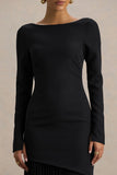 Yanira Black Crepe And Georgette Boat Neck Maxi Dress With Drop Waist
