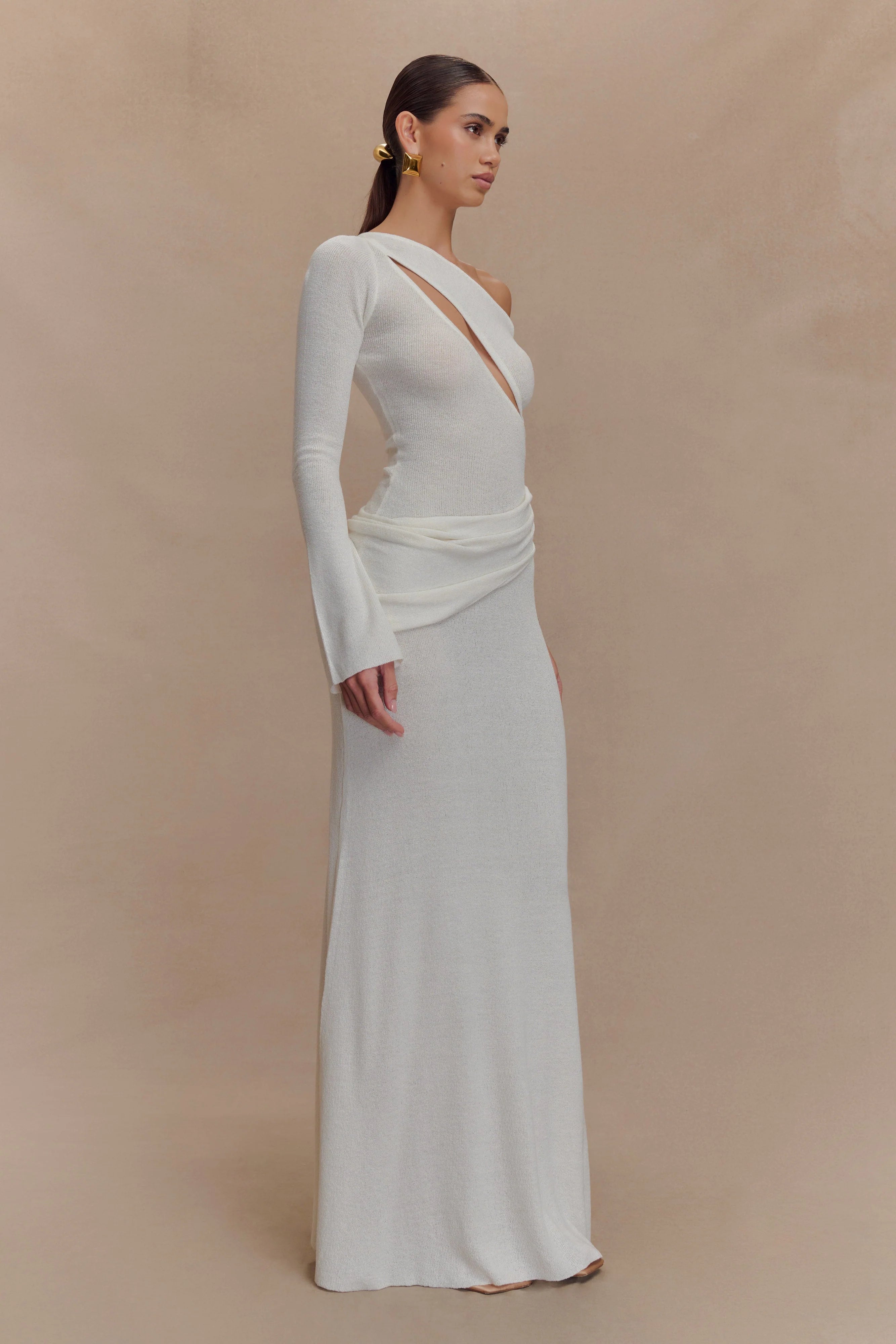 Alexius One Shoulder Knit Maxi Dress Ivory