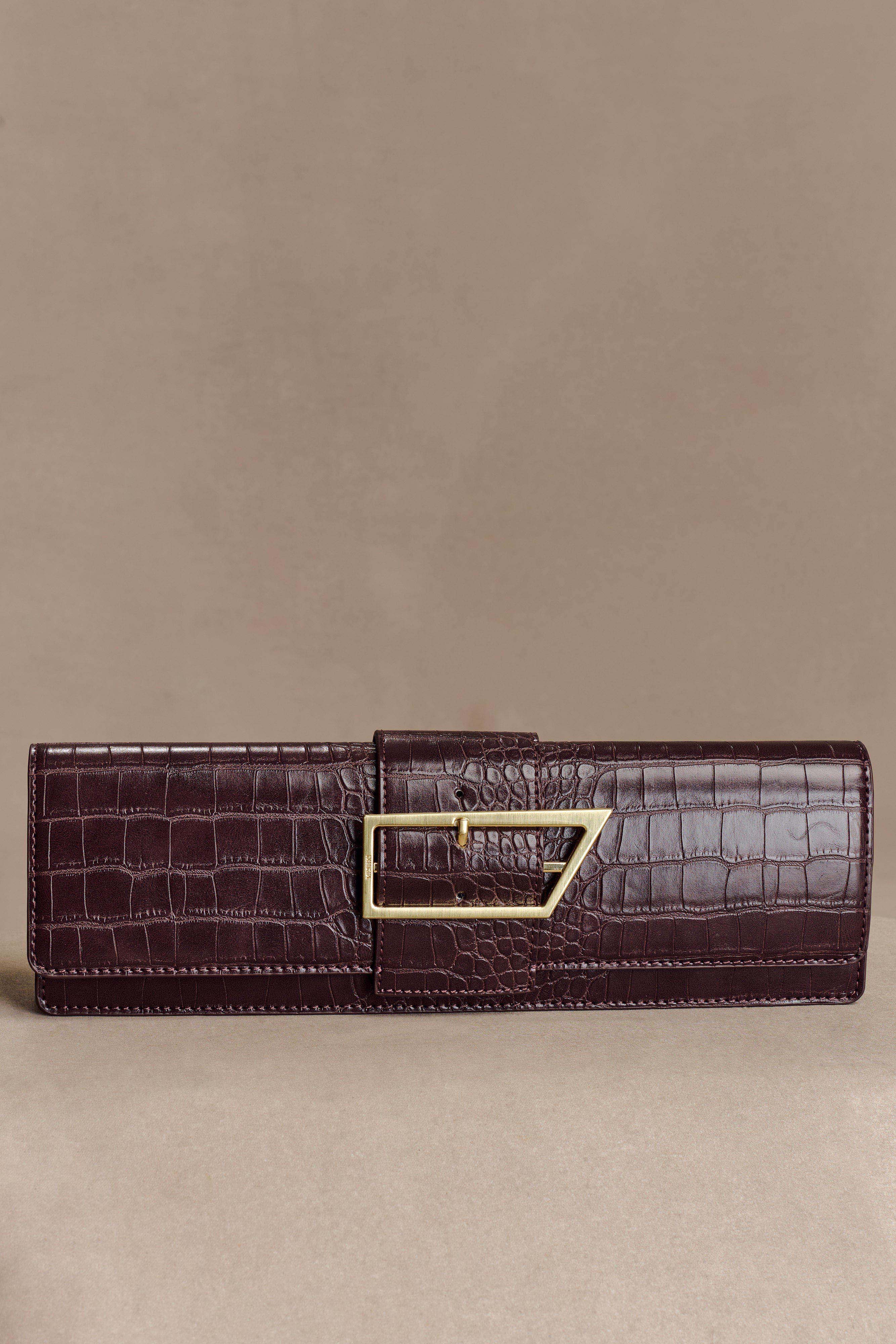 Jessica Faux Leather Crocodile Clutch Burgundy