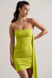 Siena Lime Ruched Asymmetric Mini Dress With Sash