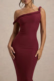 Salome Berry Twisted Asymmetric Midi Dress