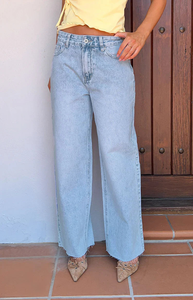 Shes Yours Light Wash Denim Wide Leg Boyfriend Jeans