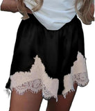 Women Satin Lace Shorts Silky Pajama Lounge Shorts Elastic Waist Chic Sleepwear Bottoms