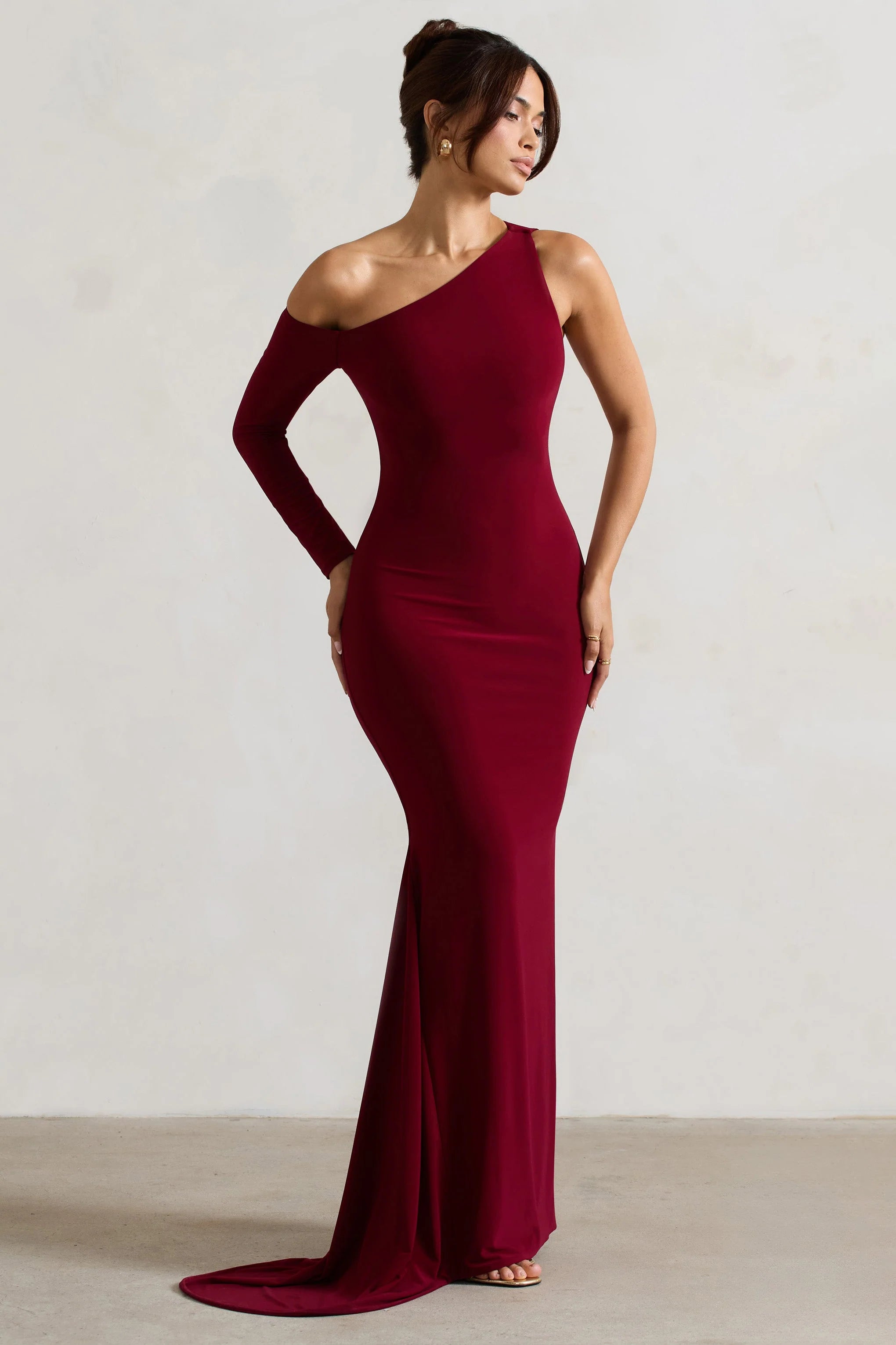 Contradiction Port One Sleeve Asymmetric Maxi Dress