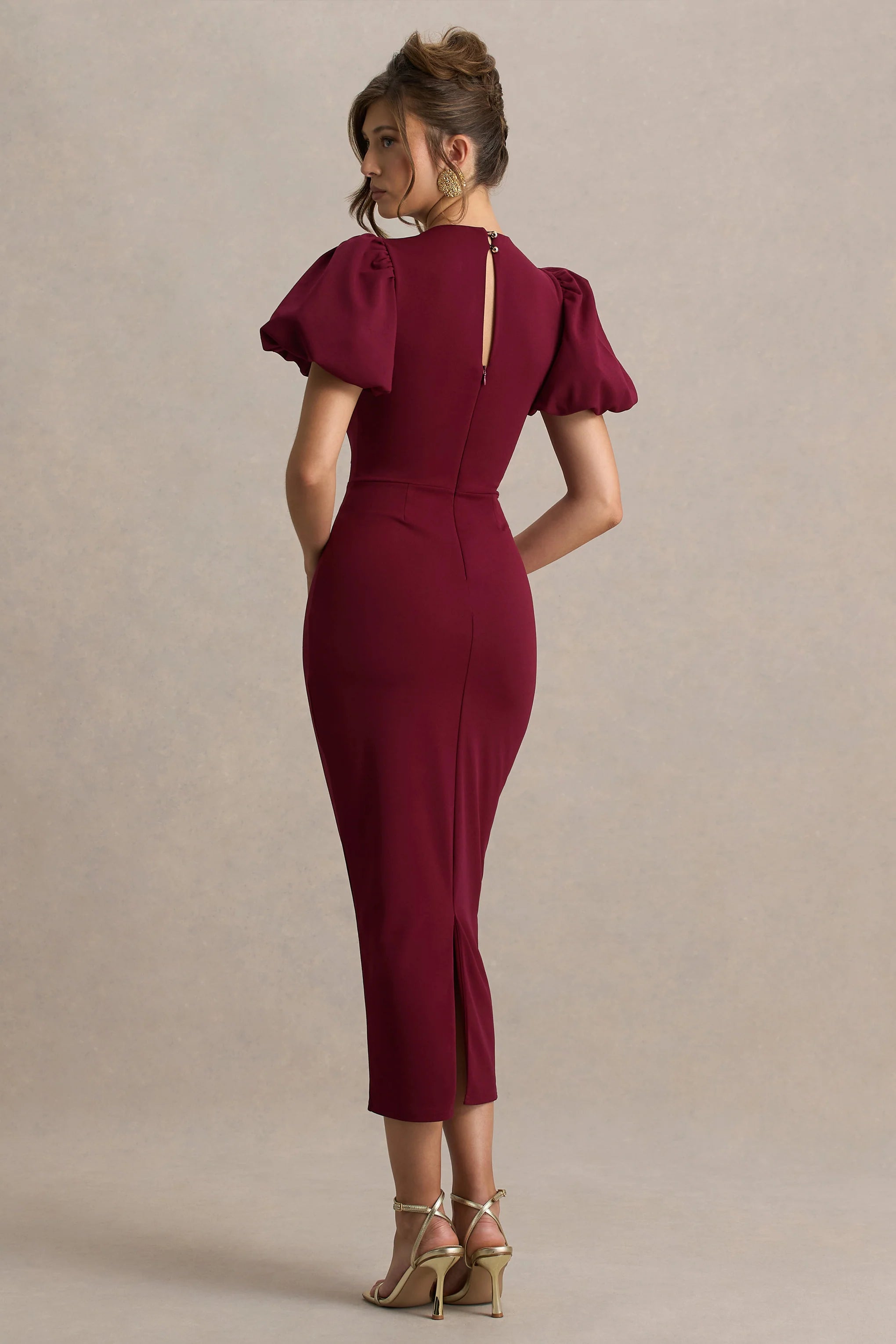 Dakota Burgundy Puff Sleeve Midi Dress