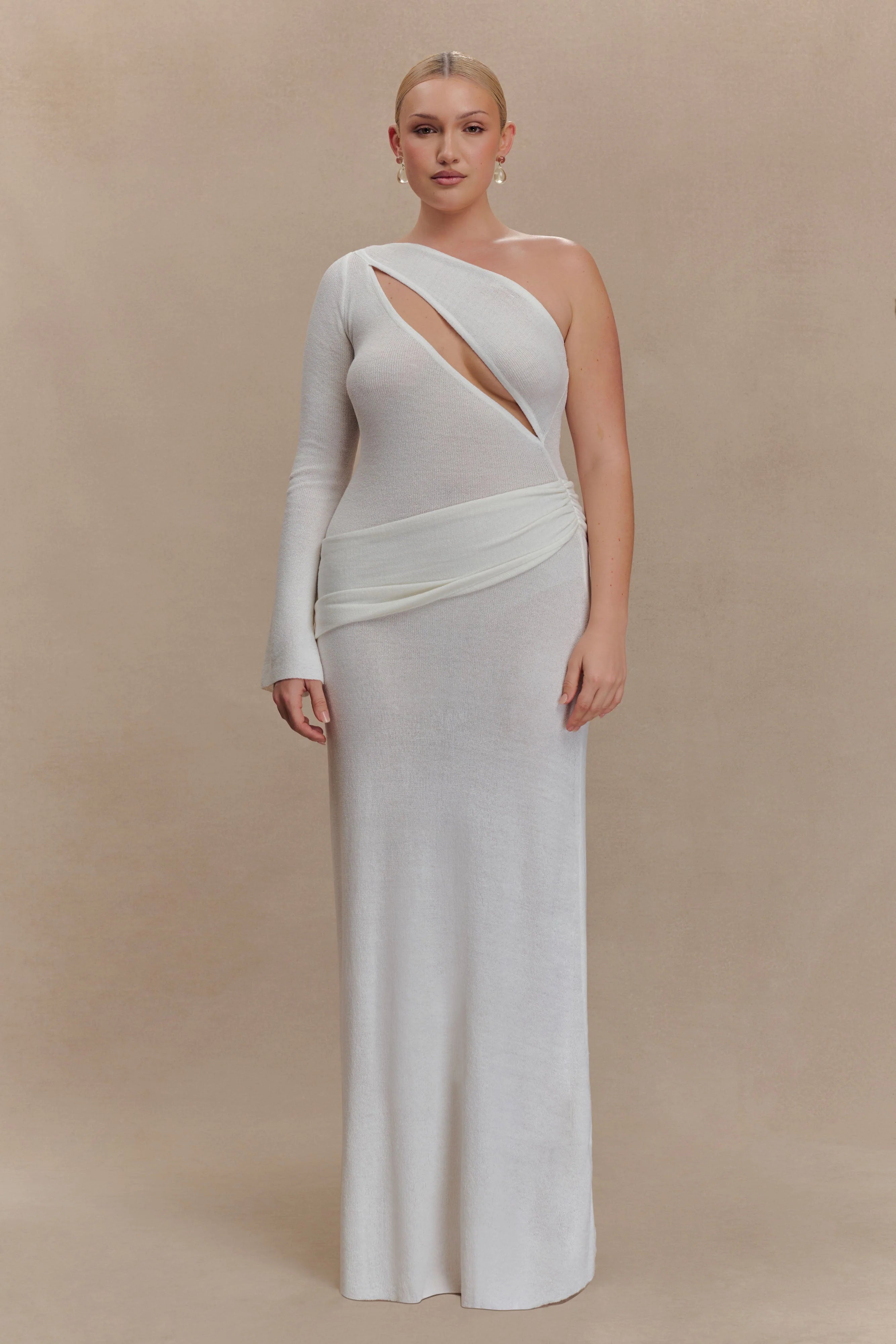 Alexius One Shoulder Knit Maxi Dress Ivory